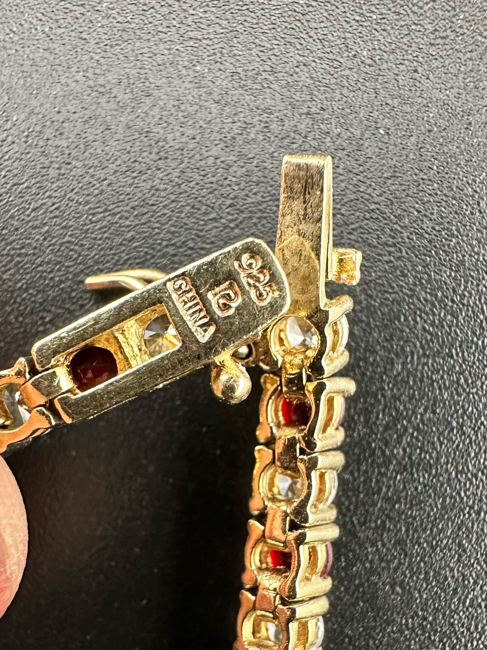 Ruby red CZ diamond round tennis line bracelet gold vermeil sterling silver - Picture 6 of 6